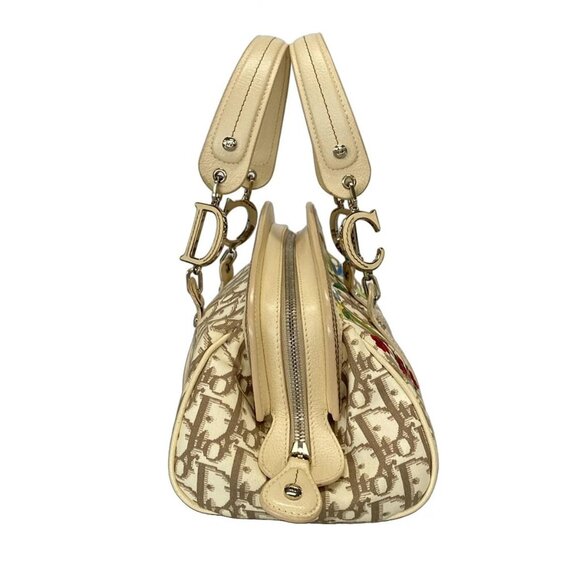 Auth DIOR/ChristianDior Flower Cream Khaki PVC Leather Handbag - Picture 4 of 16